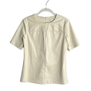 Trina Turk White Faux Leather Short Sleeve Top With Zippered Back Size Small